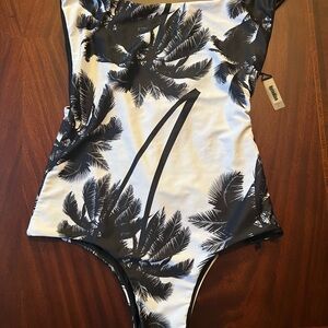 Reversible Black and White Palm Print Swimsuit